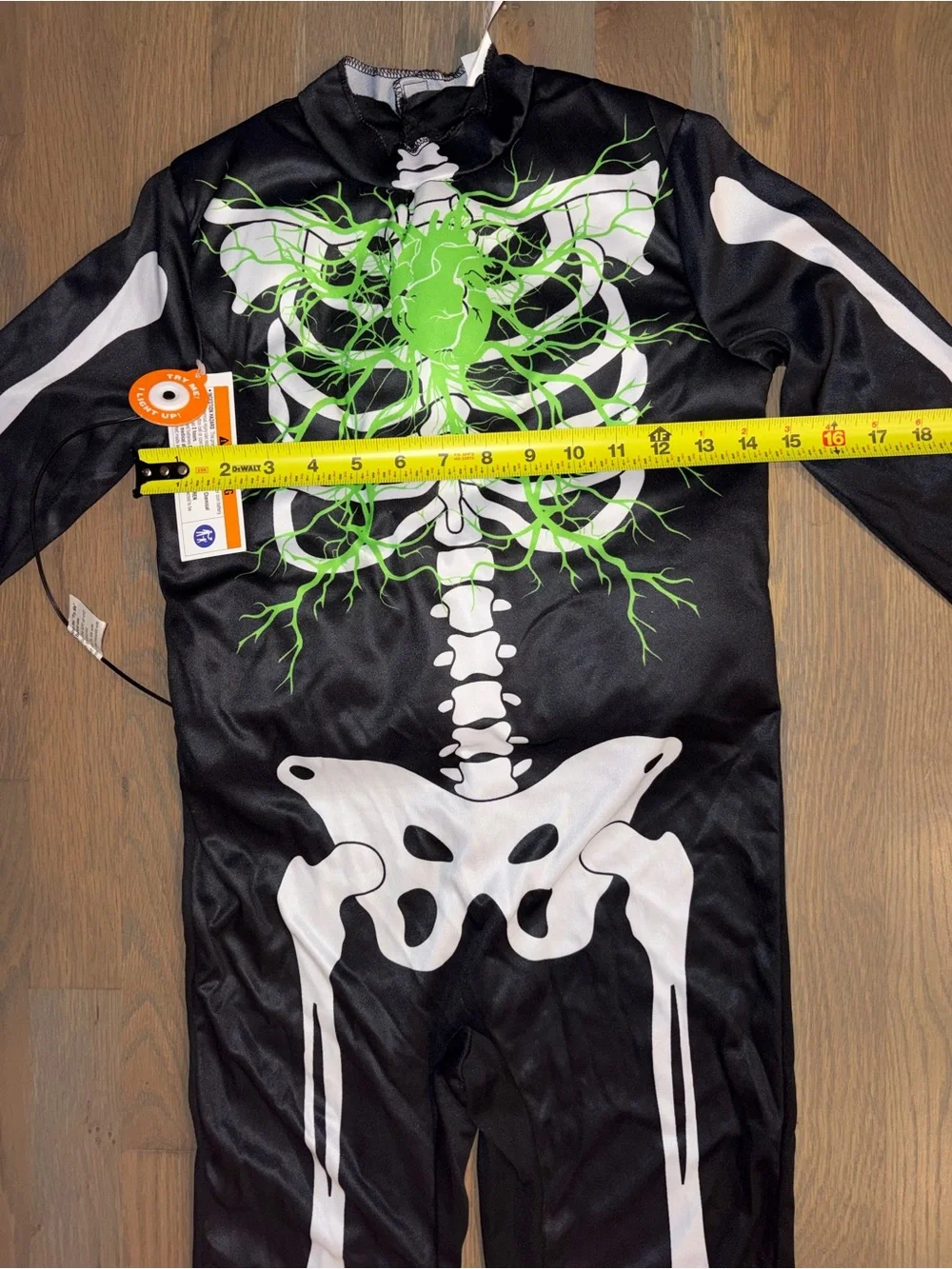 NWOT Youth Light Up Skeleton Halloween Costume Bodysuit One Piece Black